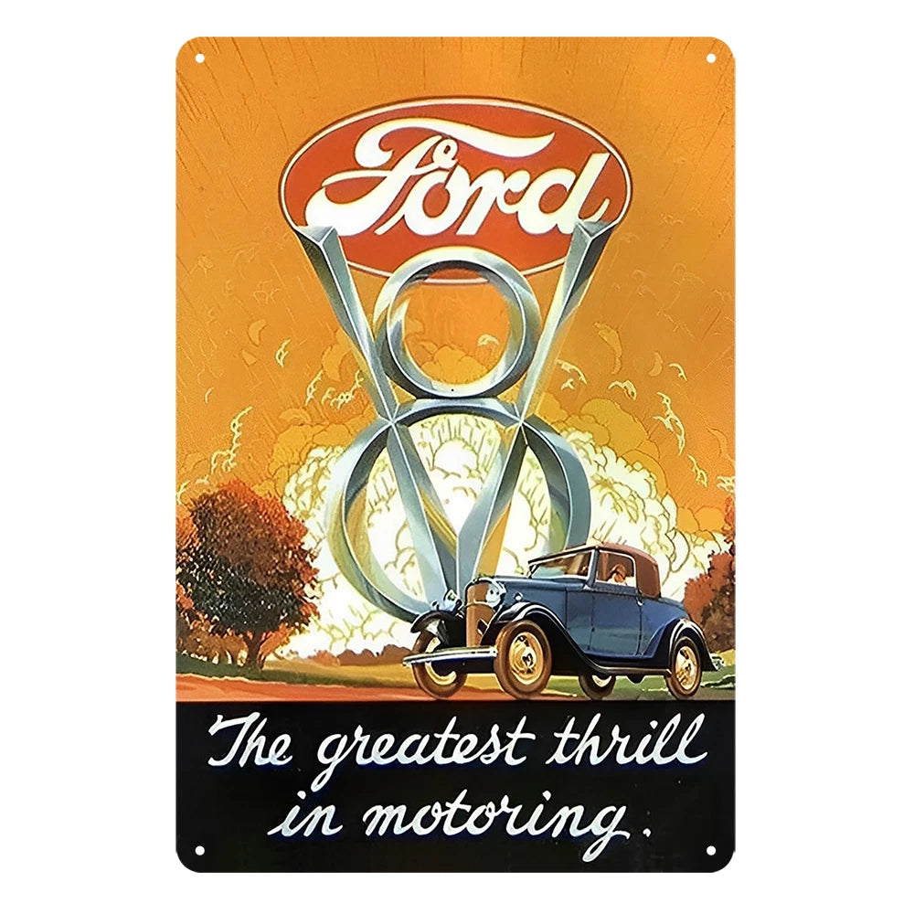 2x Ford V8 Greatest Thrill in Mototring Rustic Metal Tin Sign Vintage