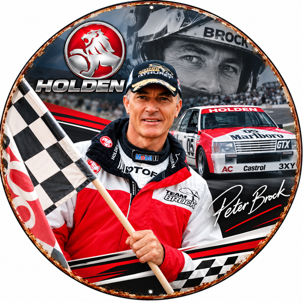 Peter Brock Bathurst Holden Vintage Style Round Metal Sign Racing Man Cave De - Tin Sign Factory Australia