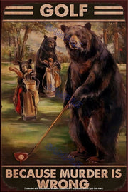 BEAR ON GOLF Retro/ Vintage Tin Metal Sign Man Cave, Wall Home Décor, Shed-Garag
