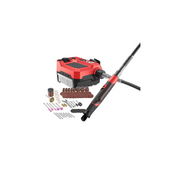 Red and black power tool with accessories 