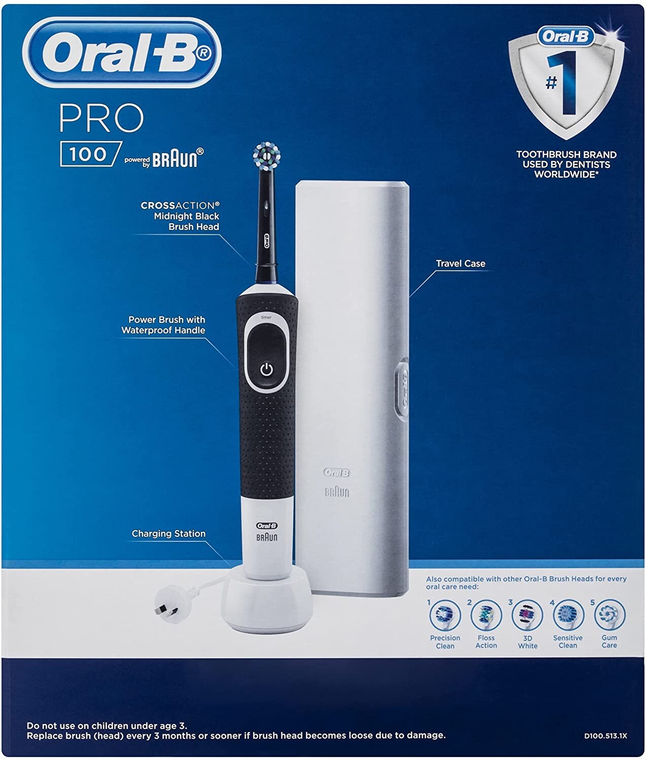 Oral-B PRO 100 CROSSACTION Rechargeable Electric Toothbrush Midnight Black - Tin Sign Factory Australia