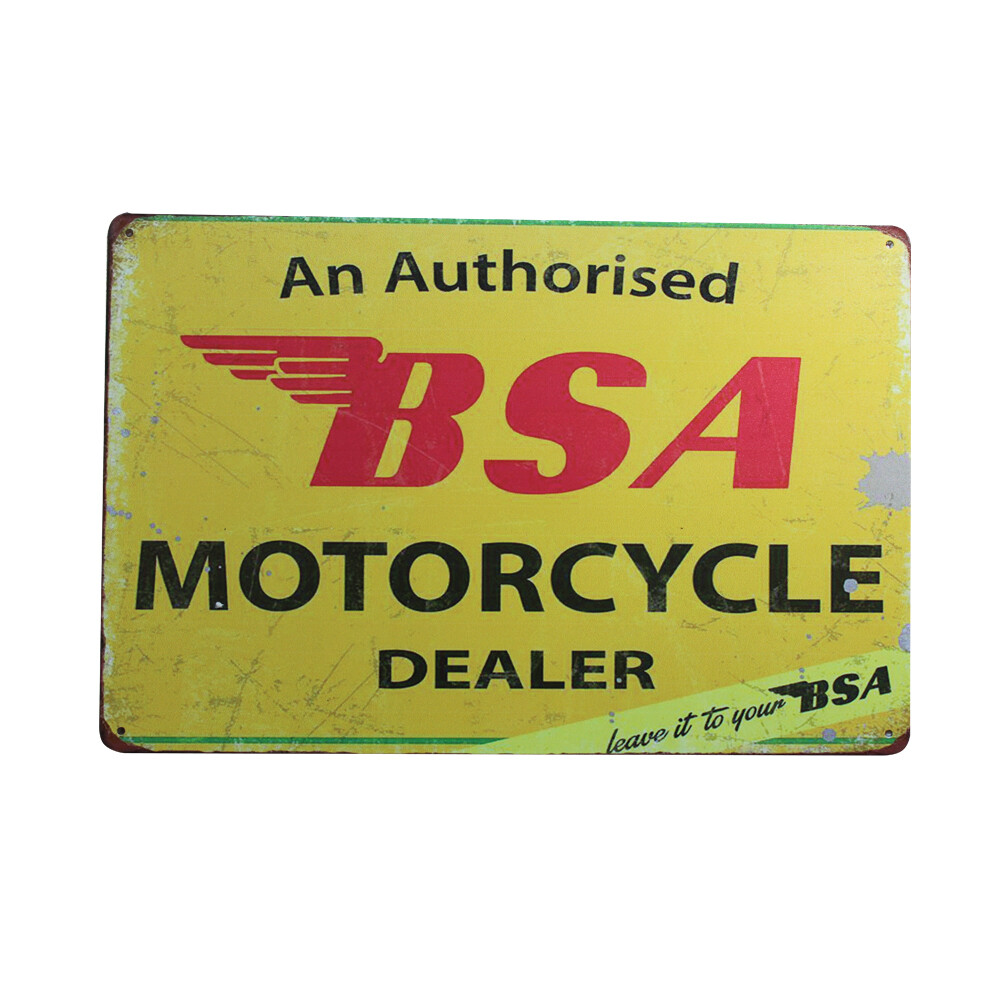 Metal Tin Sign Authorised BSA Motorcycle Dealer brand new 200x300mm MAN CAVE - Tin Sign Factory Australia