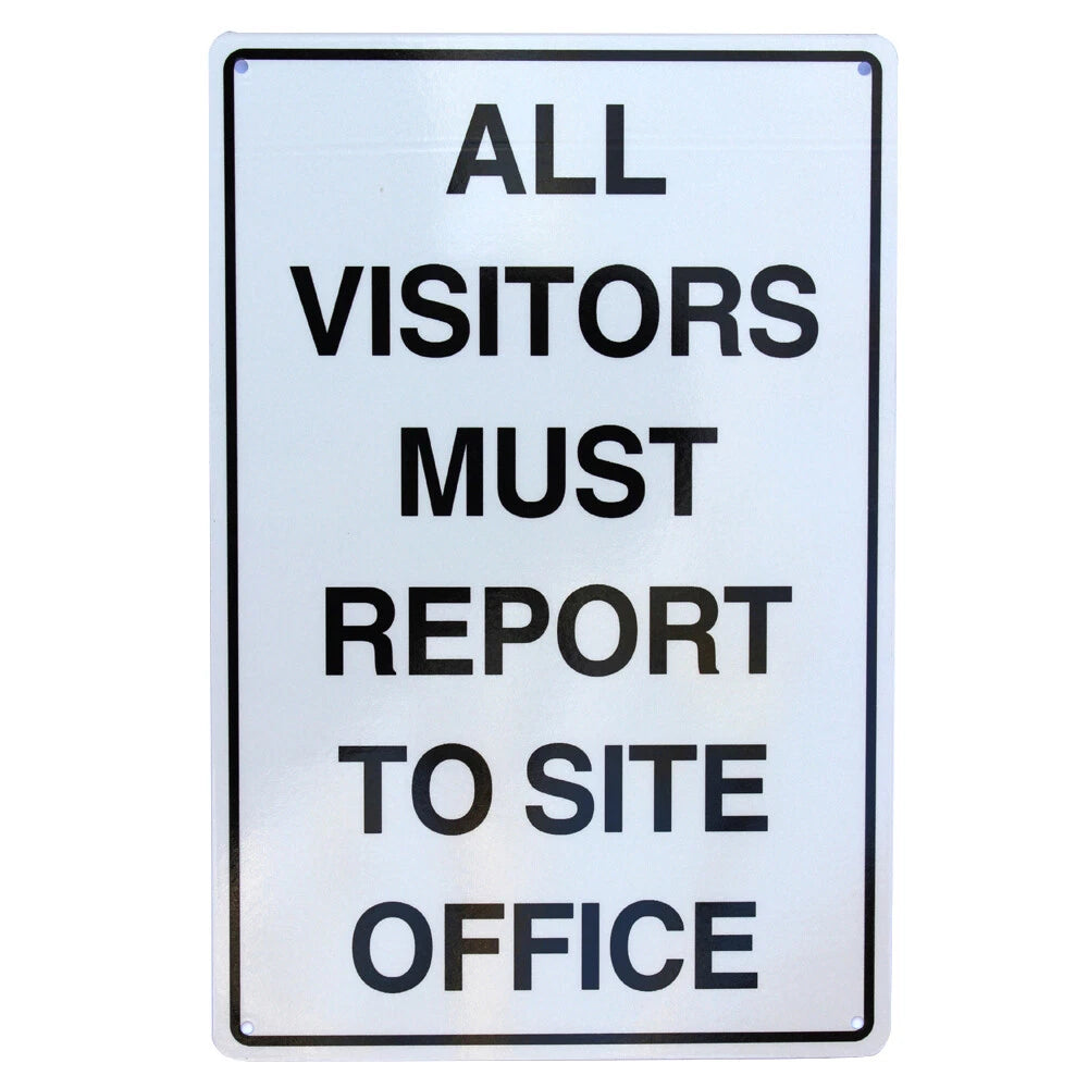 Warning Notice All Visitors Must Report Office Workshop Metal Visitor