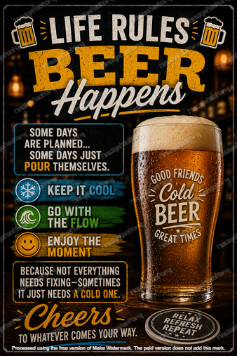 BEER HAPPENS Tin Metal Sign Home Pub Man Cave Shed Garage Funny Bar Wall Decor - Tin Sign Factory Australia