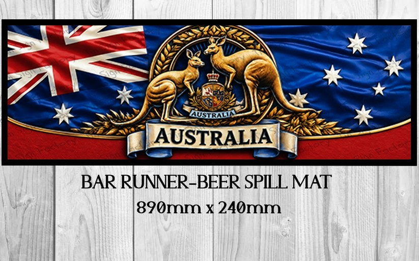Australia Kangaroo Bar Runner Australian Flag Coat of Arms Pub Bar Counter Mat - Tin Sign Factory Australia