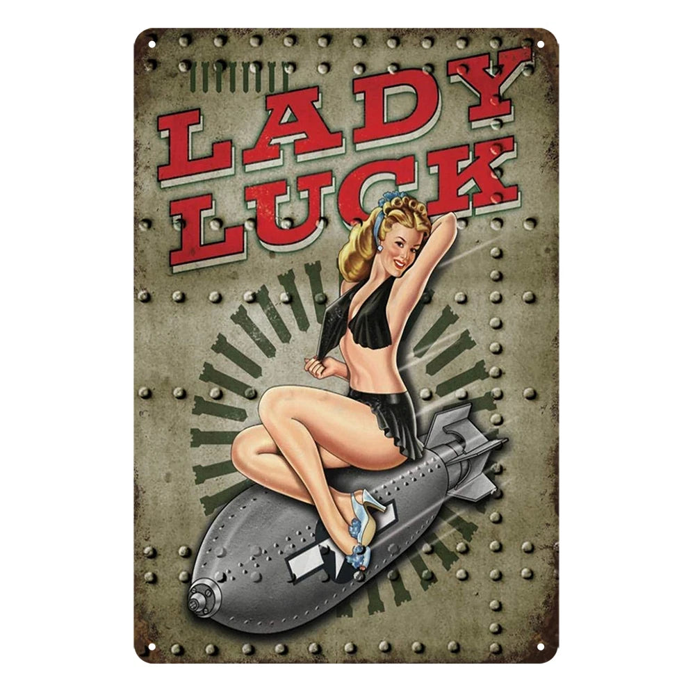 3x Pin Up Girl Sexy Lady Luck Rustic Metal Sign Vintage Tin