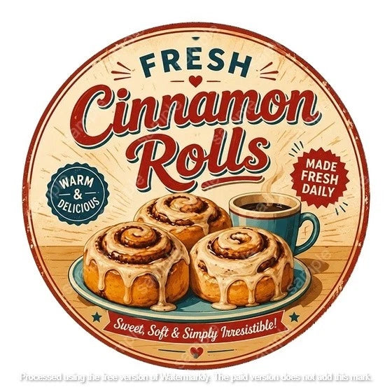 FRESH CINNAMON ROLLS 40 cm round aluminium sign