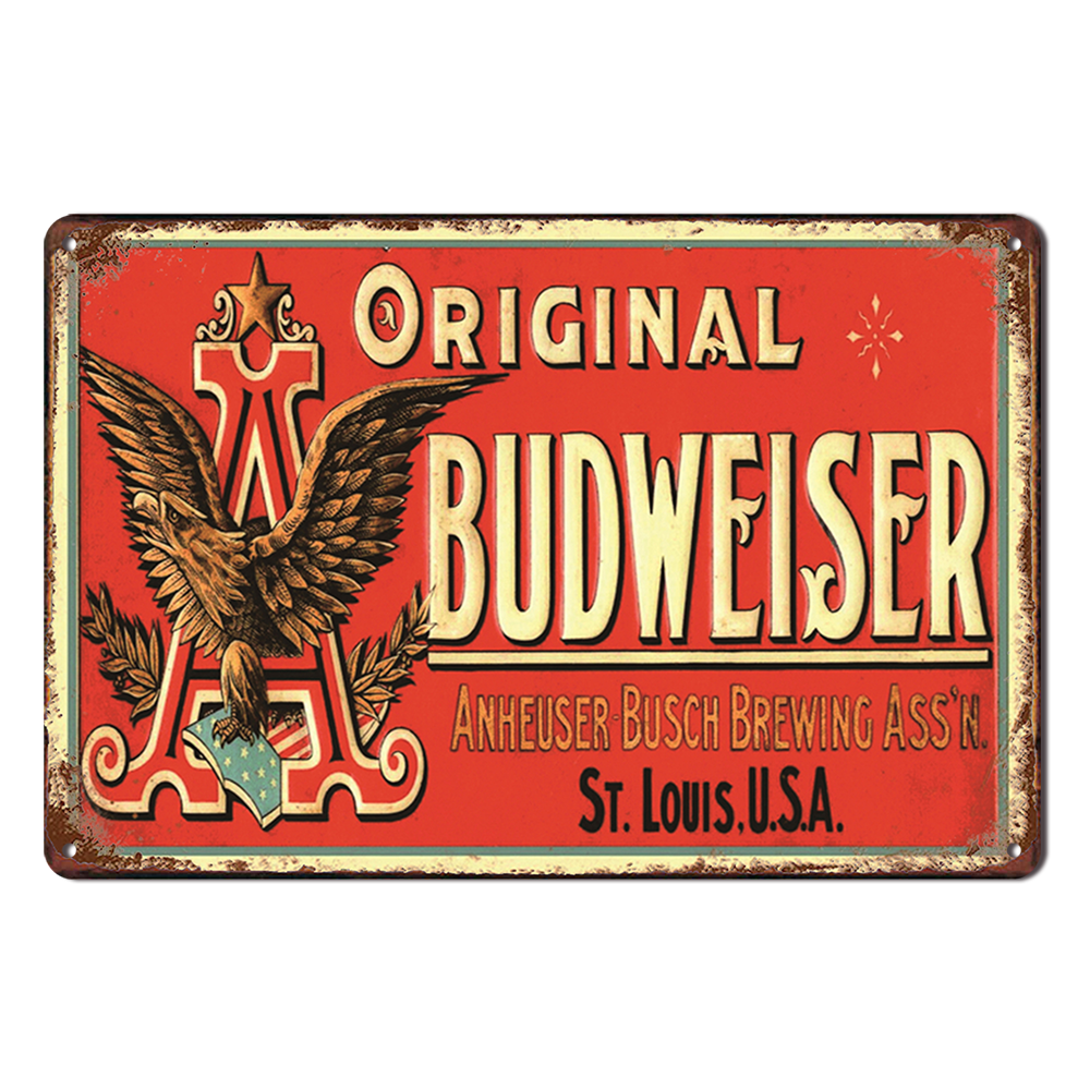 ORIGINAL BUDWEISER BEER Tin Metal Sign Rustic Look Vintage Man Cave - Tin Sign Factory Australia