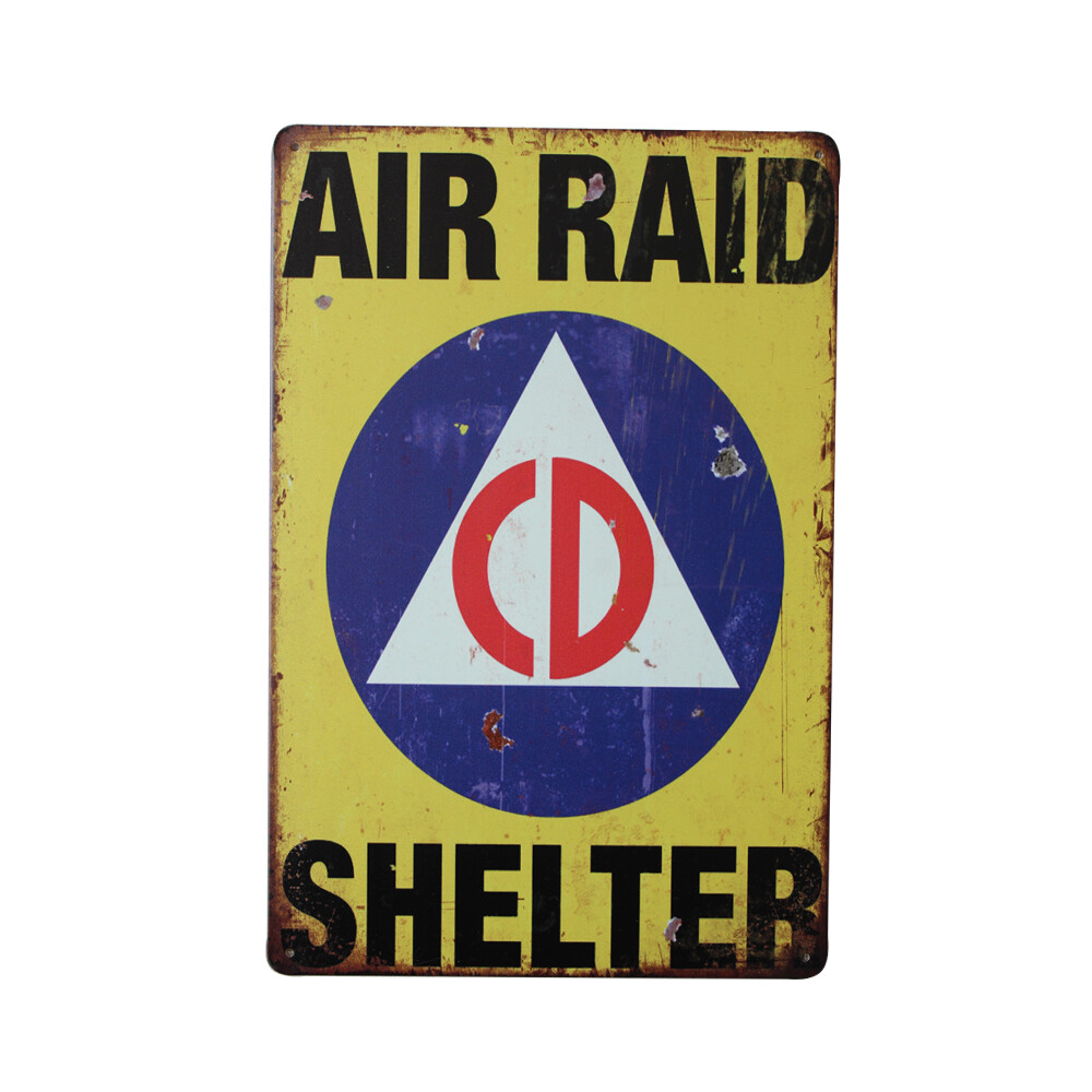 Tin Sign Vintage Retro Air Raid Shelter Warning Metal sign 200x300mm Man Cave - Tin Sign Factory Australia