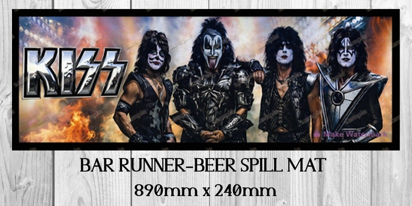 KISS (890mm X 240mm) Classic Rock Band Bar Mat Home Man Cave Pub Bar Runner