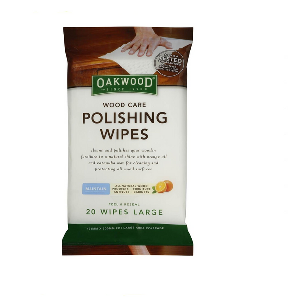 Oakwood Wood Care Polishing Wipes 20 Wipes Natural Wood Furniture Cabinets
