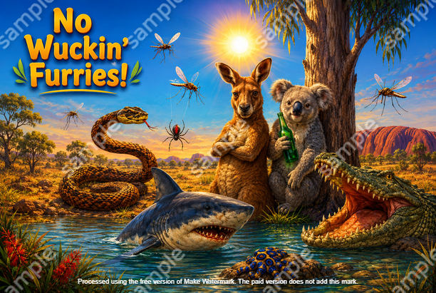 No Wuckin' Furries Funny Australian Tin Sign Kangaroo Koala Crocodile Gift Decor - Tin Sign Factory Australia