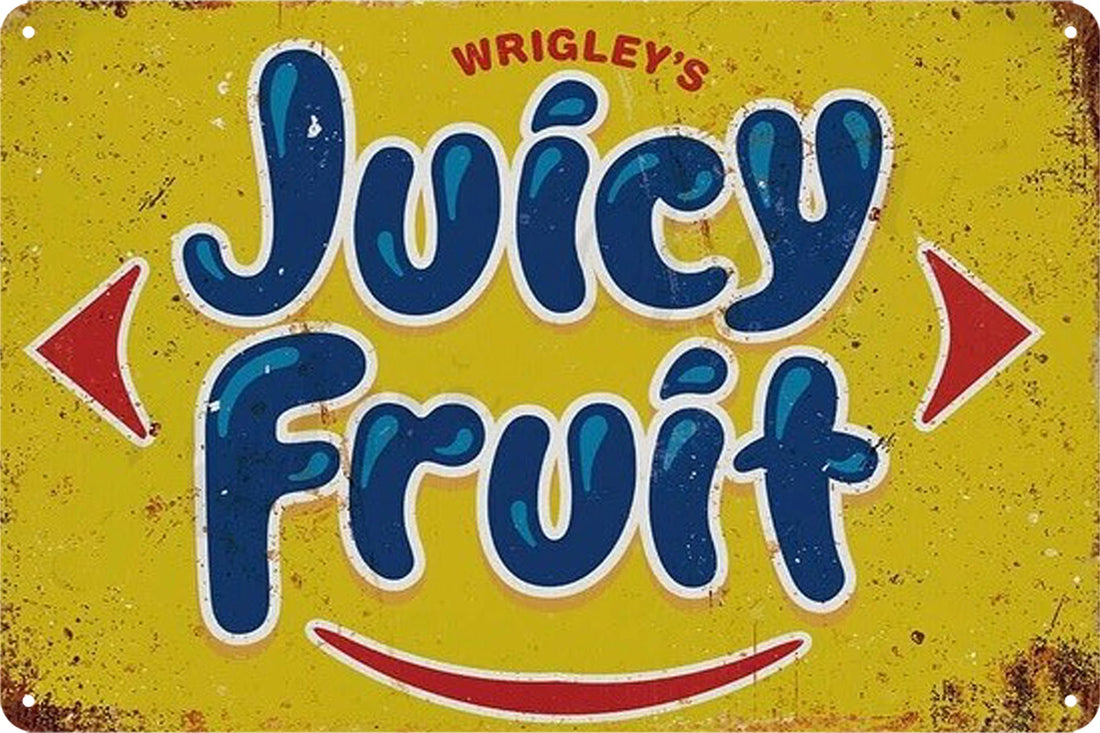 Wrigley’s Juicy Fruit Tin Metal Sign Rustic Look Vintage