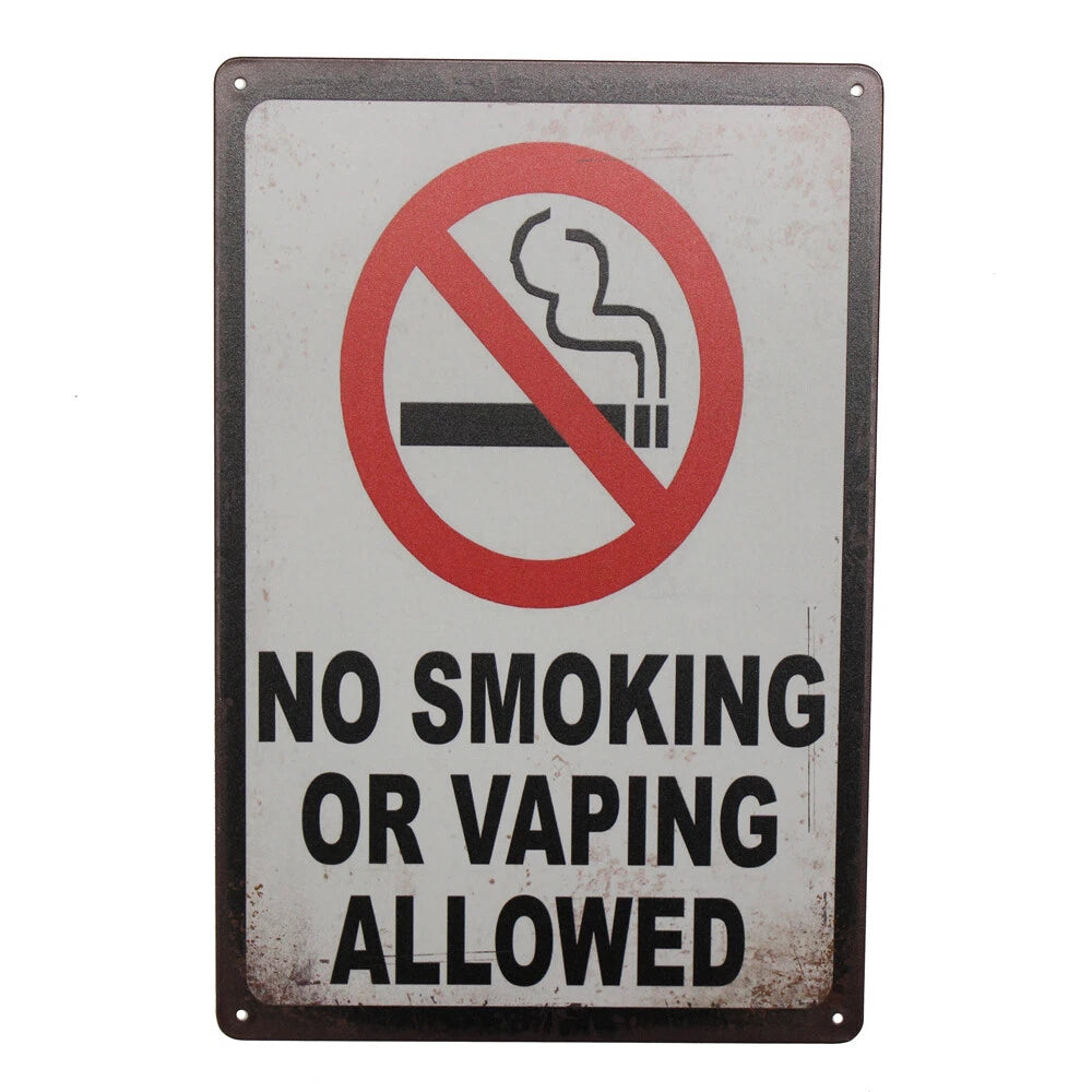 Warning Tin Sign No Smoking or Vaping Allowed Health 200x300mm