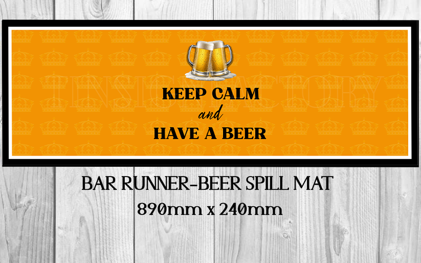 KEEP CALM (890mm X 240mm) Non-Slip Rubber Mat Man Cave Shed Beer Bar Runner