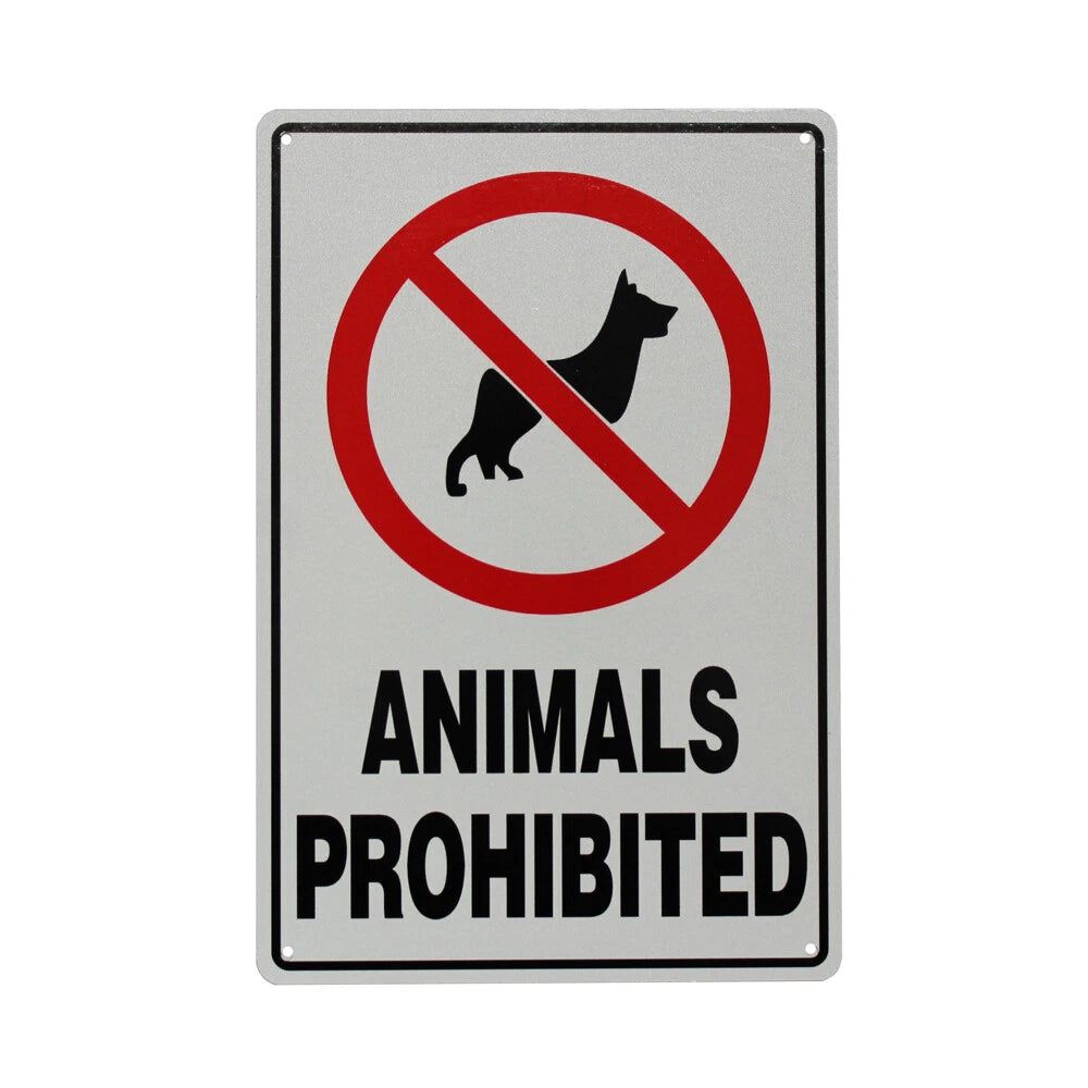 Warning Notice No Animals Pet Prohibited 200x300mm Metal Safety Clear