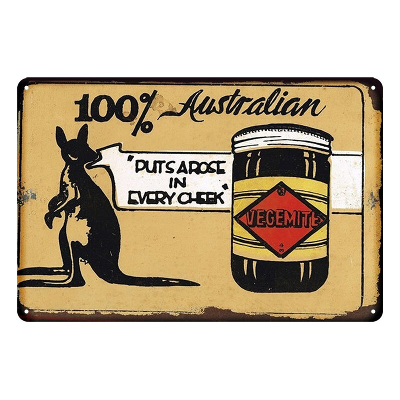 Tin Metal Sign VEGEMITE 100% AUSTRALIAN 20x30cm Rustic Look Vintage - Tin Sign Factory Australia