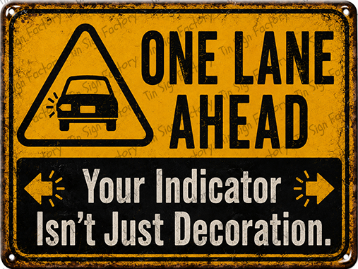 ONE LANE AHEAD Home Workshop Shed Garage Bar Shop Traffic Warning Tin Metal Sign - Tin Sign Factory Australia