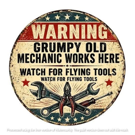 WARNING GRUMPY OLD 40 cm round aluminium sign