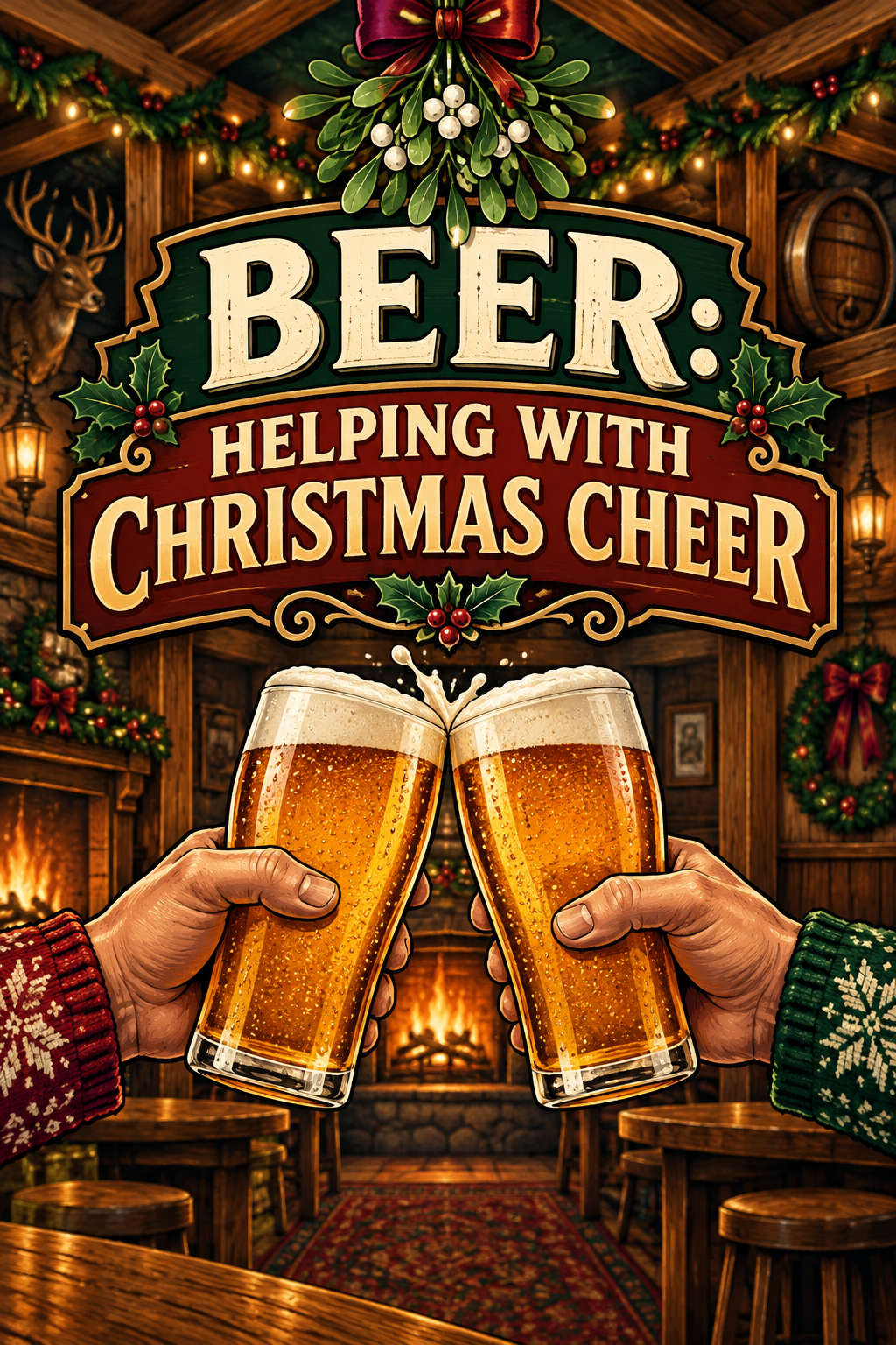 Beer Helping With Christmas Cheer Garage Bar & Shed Wall Man Cave Metal Sign