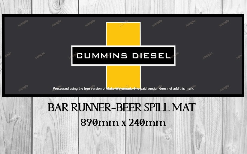 CUMMINS DIESEL (890mm X 240mm) Non-Slip Rubber Mat for Home Bar, Man Cave & Shed