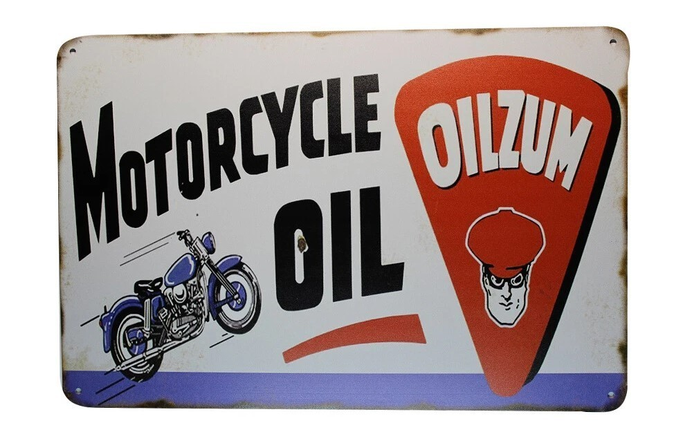 OILZUM MOTORCYCLE OIL Home Vintage Look Man Cave Shed Garage Bar Metal Tin Sign - Tin Sign Factory Australia