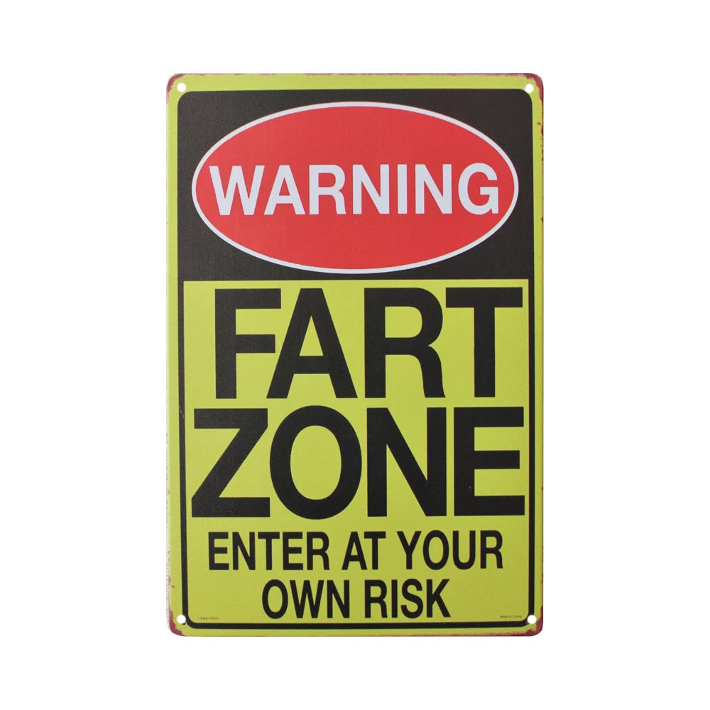 2x Tin Sign Warning Fart Zone Enter at Your Own Rise Vintage Retro