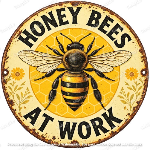 Honey Bees At Work 40 cm round aluminium sign