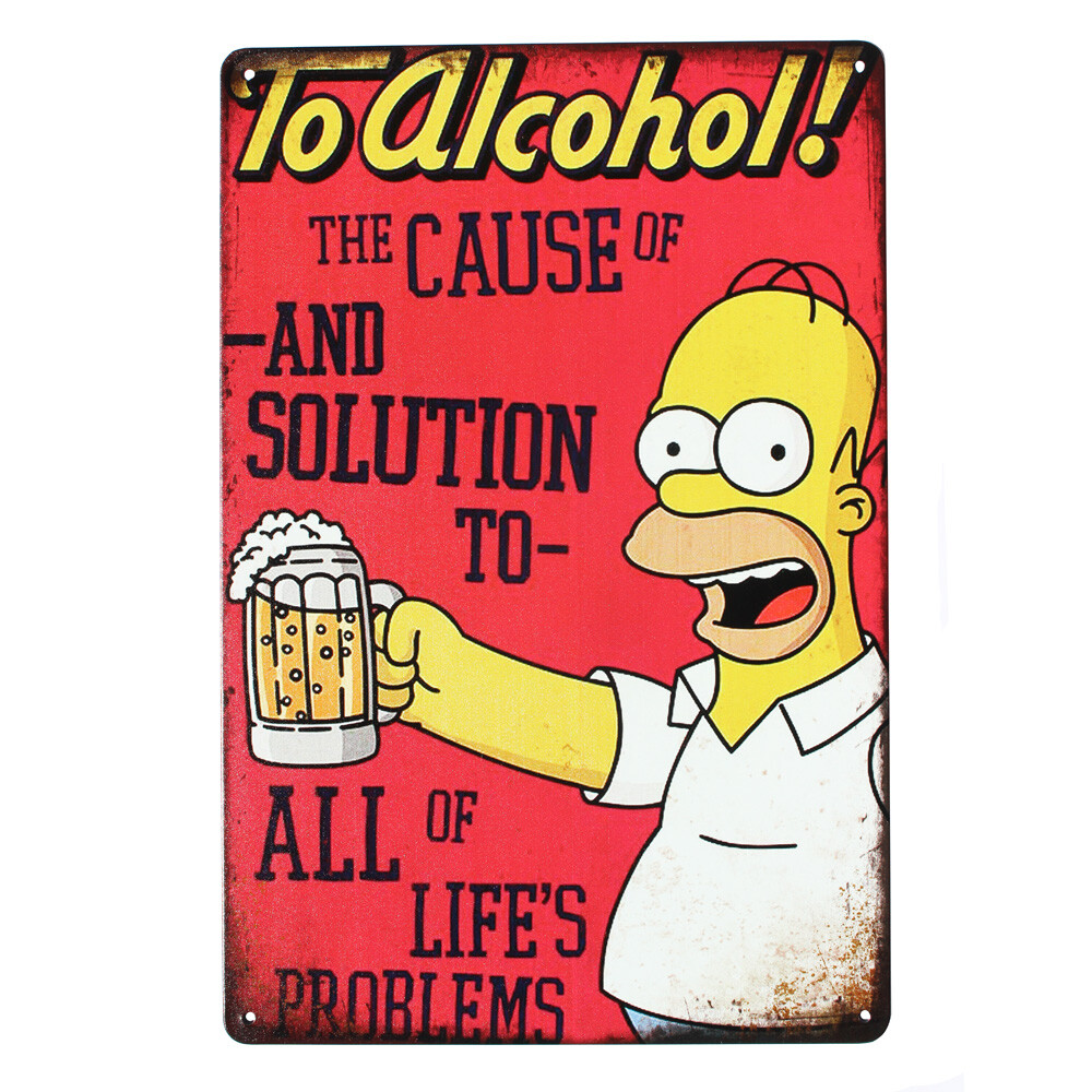 Warning Metal Tin Sign 300 x 200mm To Alcohol Rustic Look Vintage Man Cave - Tin Sign Factory Australia