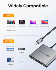 USB C to Dual HDMI Adapter 4K@60Hz Type C Splitter for Dual Monitors 30Hz Extend