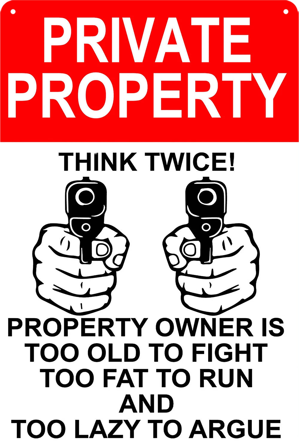 3x Private Property Gun Warning Tin Metal Sign Rustic Look Vintage