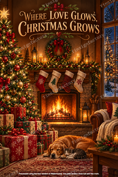 Where Love Glows, Christmas Grows Home Garage Bar & Shed Man Cave Metal Sign - Tin Sign Factory Australia
