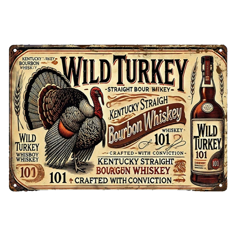 Wild Turkey Vintage Metal Sign Rustic Bourbon Wall Art Home Bar Garage Decor