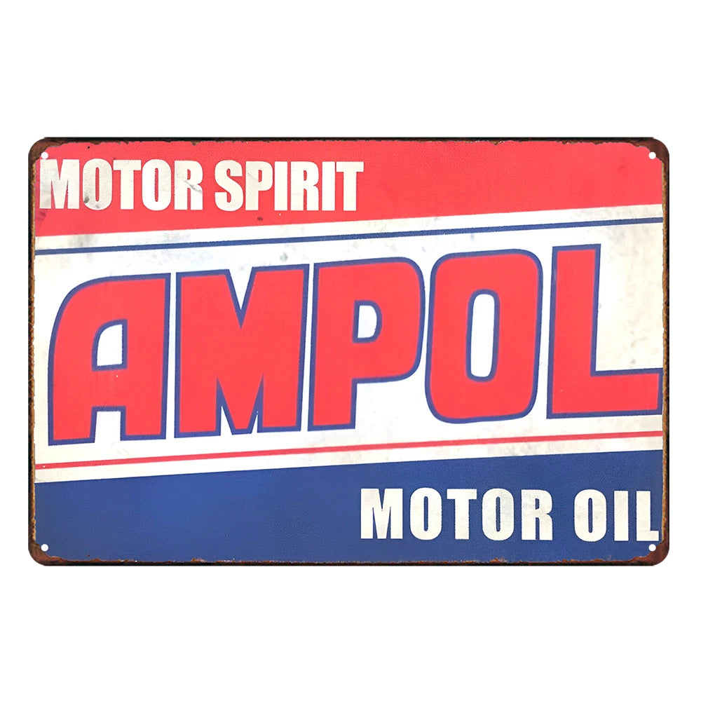 3x Ampol Motor Spirit Motor Oil Rustic Metal Sign Vintage Tin Shed