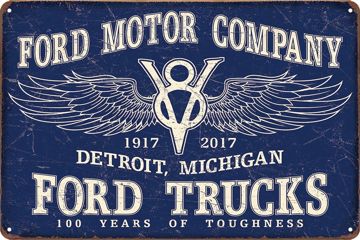 2x Ford Trucks V8 Tin Metal Sign Rustic Look Vintage