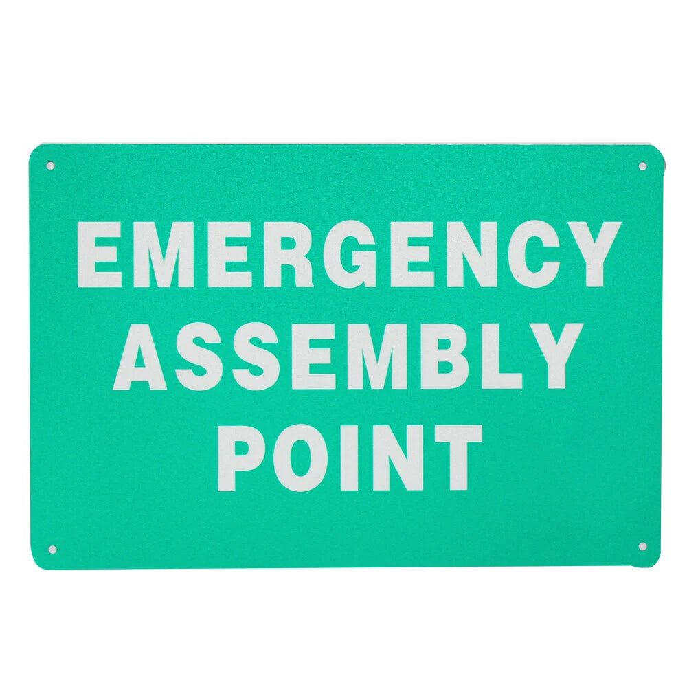 3x Warning Notice Emergency Assembly Point Sign 200x300 Metal Safety