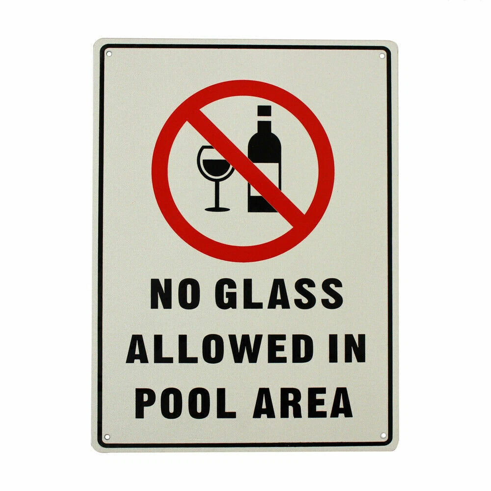 Warning Notice No Glass Allowed in Pool Area Sign 200x300mm Metal