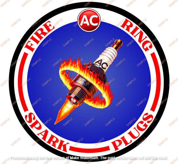 AC FIRE RING SPARK PLUGS  Man Cave Garage Home Wall Shop Décor Round Metal Sign