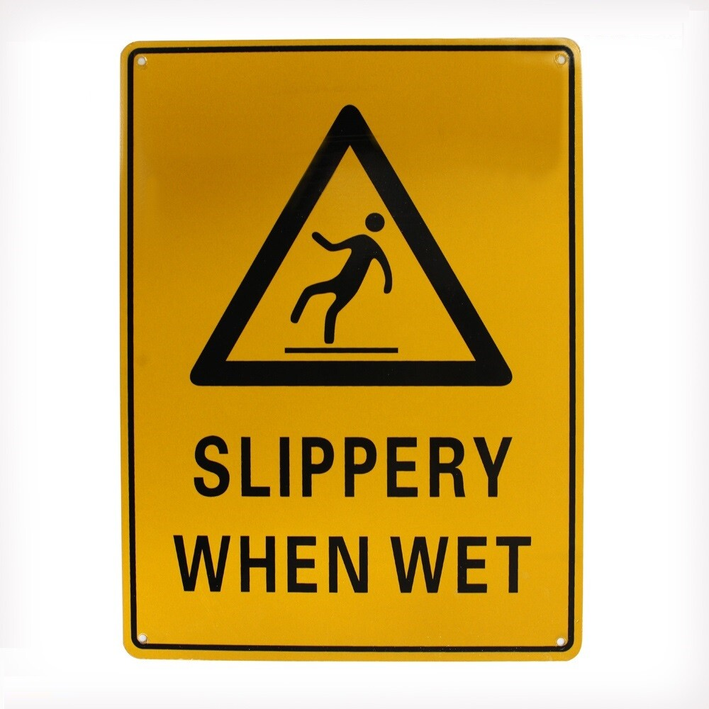 WARNING SAFETY SIGN SLIPPERY WHEN WET 200x300mm OUTDOOR CAUTION METAL - Tin Sign Factory Australia