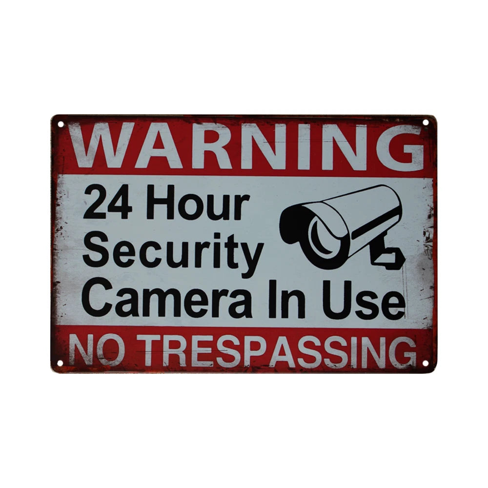 Tin Sign Warning 24hour No Trespassing Metal Vintage Retro Bar Man