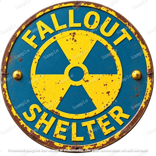 Vintage Fallout Shelter Radiation Warning 40 cm round aluminium sign