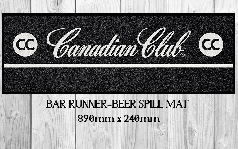 CANADIAN CLUB (890mm X 240mm) Non-Slip Rubber Mat Man Cave Shed Pub Bar Runner