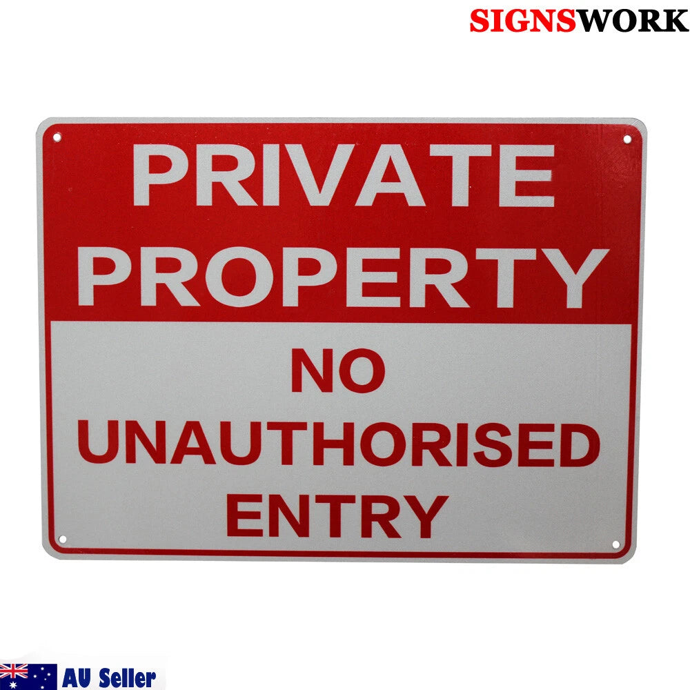 Warning No Unauthorised Sign 225x300mm Metal Private Property Home - image 3