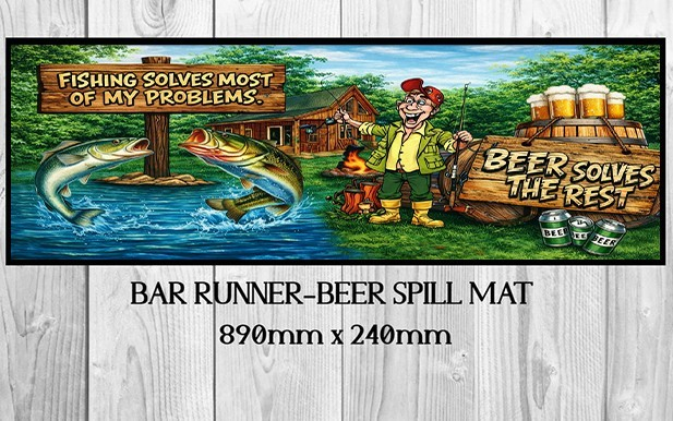 BEER SOLVES (890mm X 240mm) Non-Slip Rubber Mat Man Cave Shed Pub Bar Runner