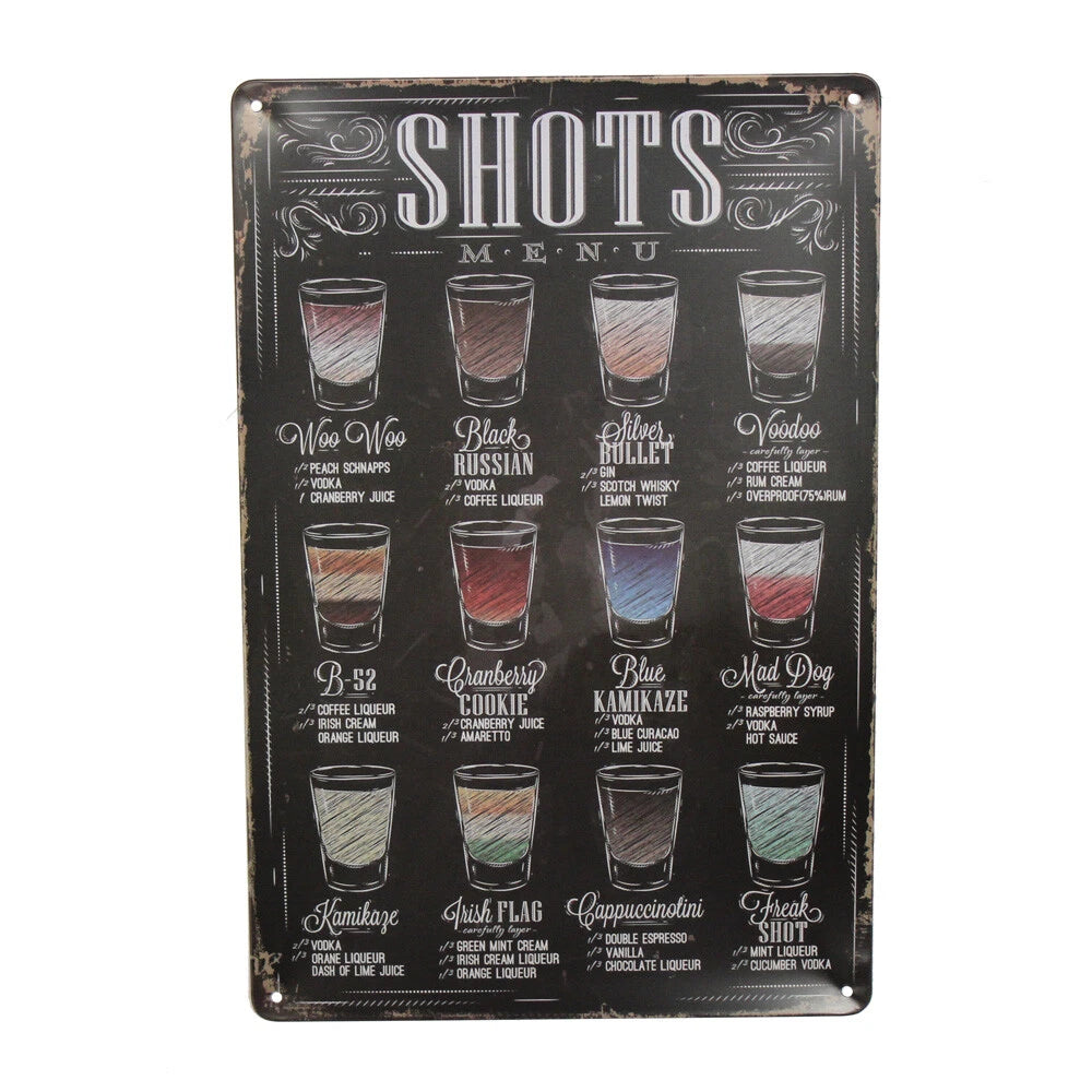 3x Warning Tin Sign Shots Menu Drinking Beer Wine 300*200mm Metal Sign