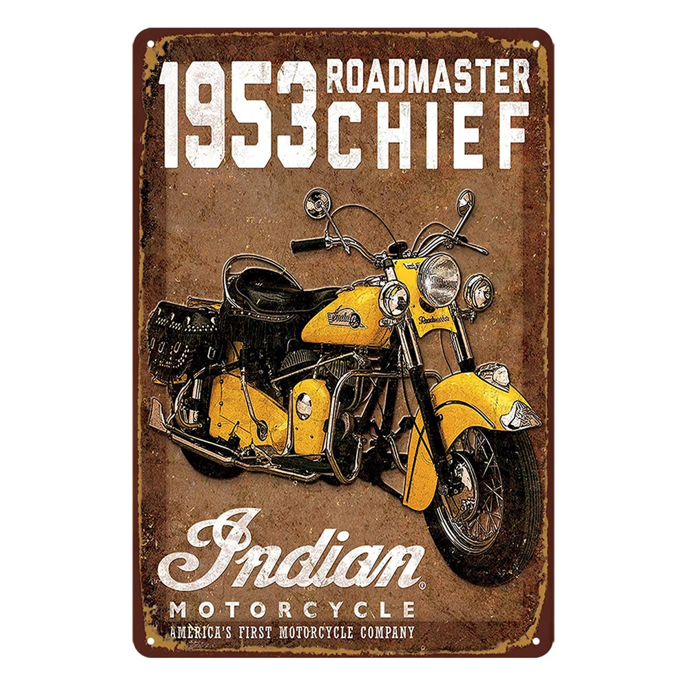 3x Indian Roadmaster 1953 Motorcycle Rustic Metal Sign Vintage Tin Bar