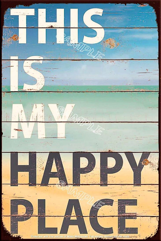 HAPPY PLACE Retro/ Vintage Tin Metal Sign Man Cave, Wall Home Décor, Shed-Garage