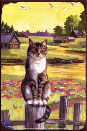 CAT IN A FENCE Retro/ Vintage Tin Metal Sign Man Cave, Wall Home Décor, Shed-Gar
