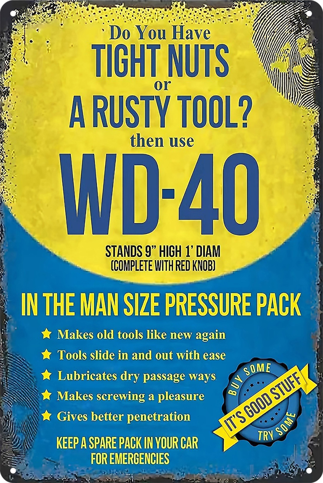 WD-40 Tight Nuts Rusty Tools Tin Sign Rustic Look Vintage Retro 20x30cm product image
