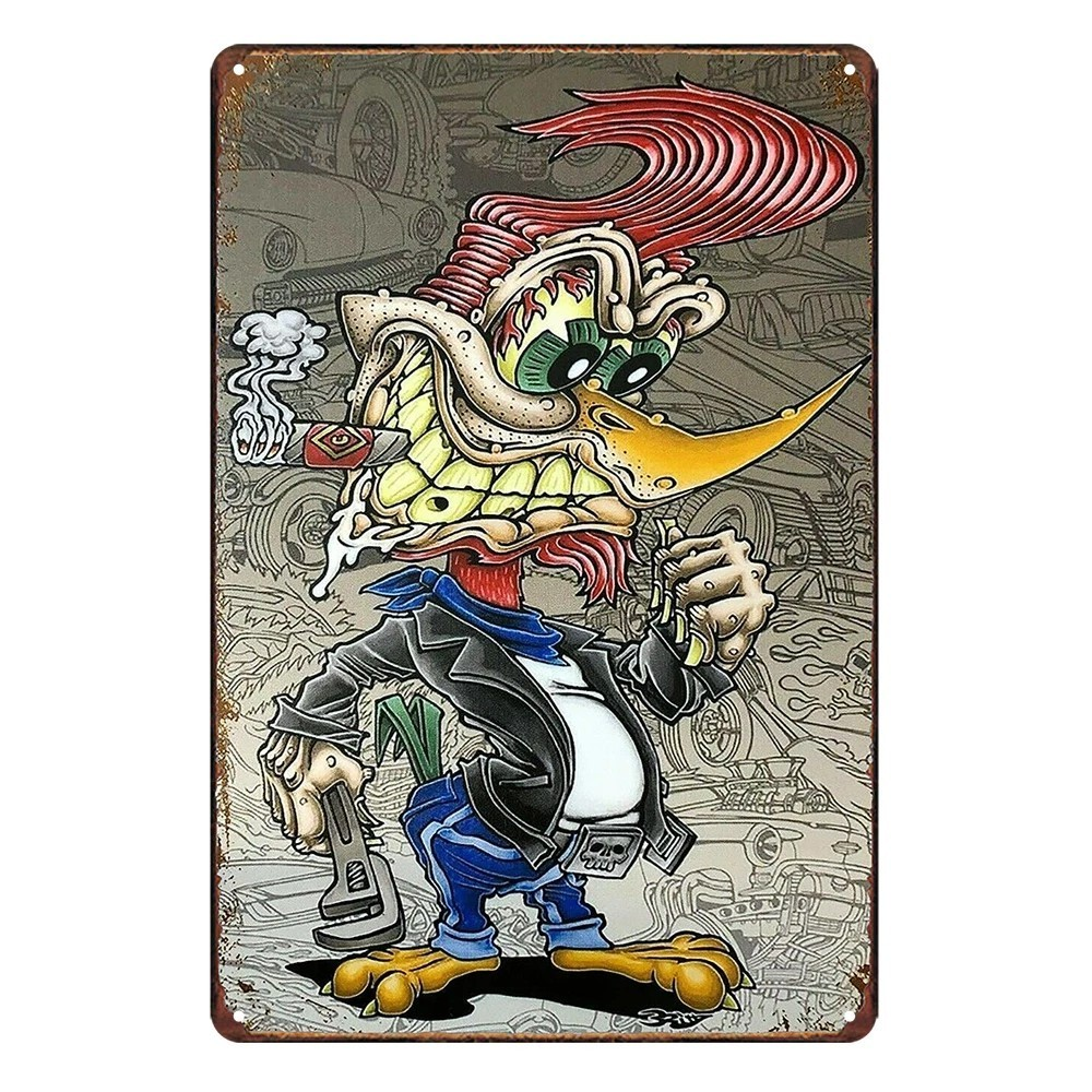 RAT FINK WOODPECKER Home Wall Man Cave Shed Rustic Look Workshop Bar Metal Sign - Tin Sign Factory Australia